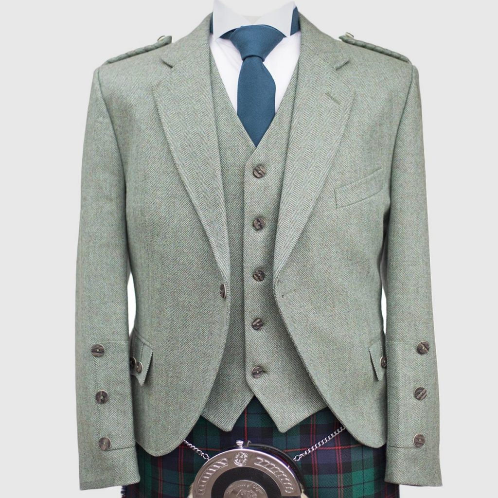 Tweed Kilt Jacket + Waistcoat (Clunie) - Moss - Artisans of Scotland